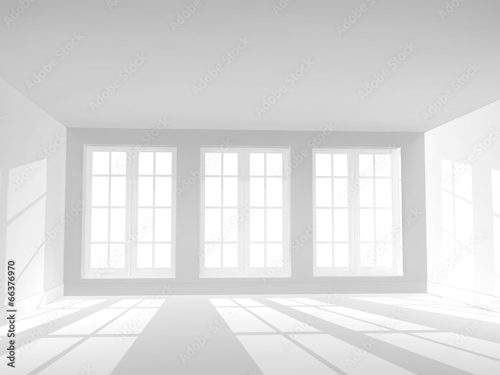 Empty room with three windows