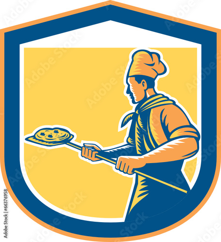 Baker Pizza Maker Holding Peel Pizza Shield