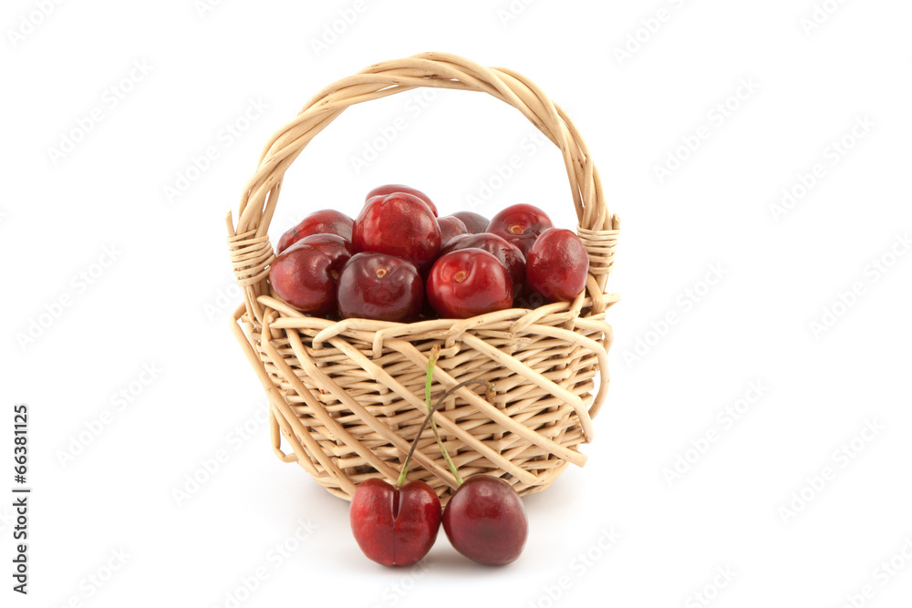 Basket with red ripe cherries Basket with red ripe cherries