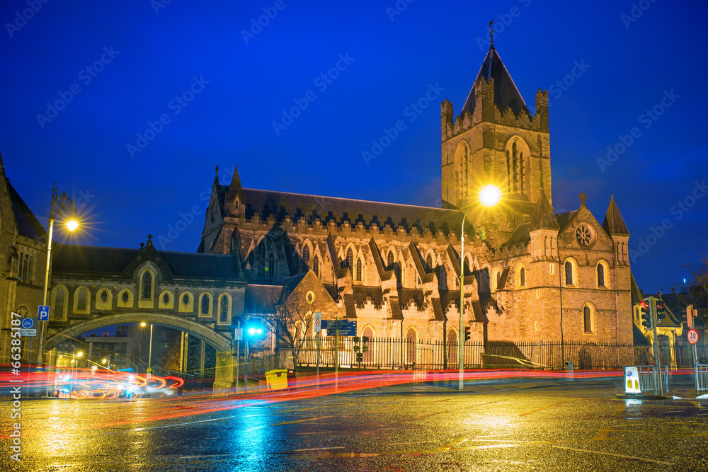 Christ Church Cathedral at night, Dublin, Ireland.