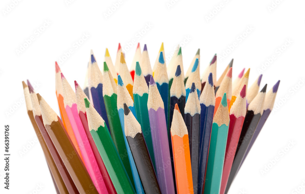 Colour pencils isolated on white background close up Colour pencils isolated on white background close up