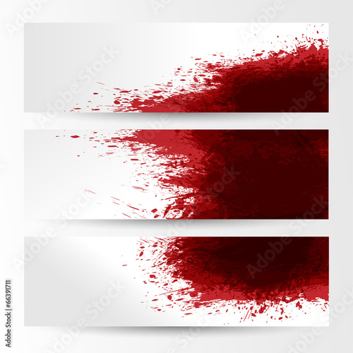 set of three banners, abstract headers with red blots