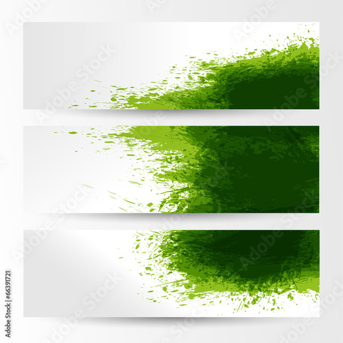 set of three banners, abstract headers with green blots