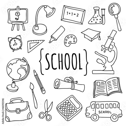 Vector hand drawn school and college education icons and objects