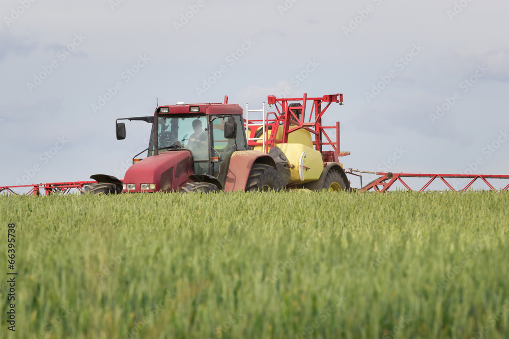 Fototapeta premium Traktor und Pestizide im Getreidefeld