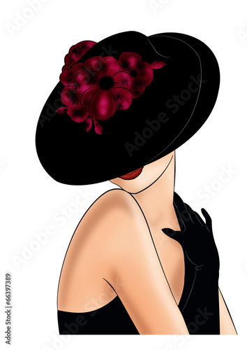 дама в шляпе с цветами