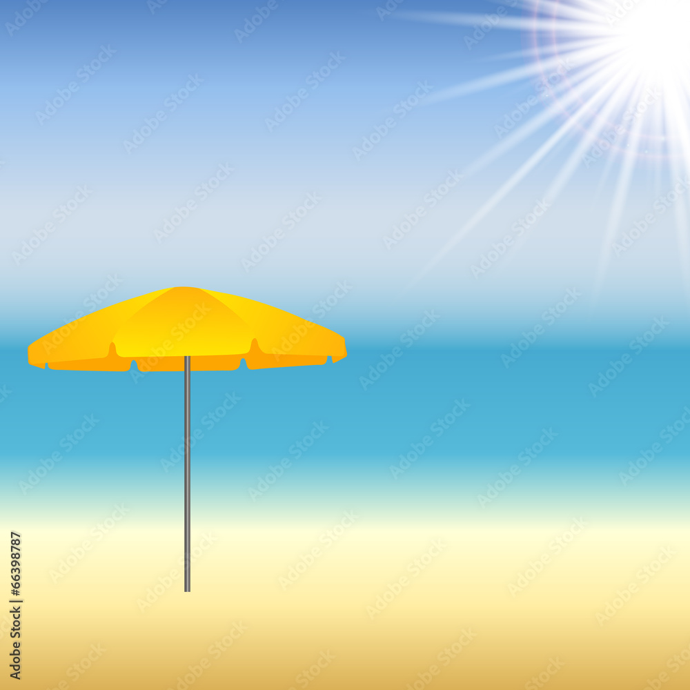 Beach with parasol and sun