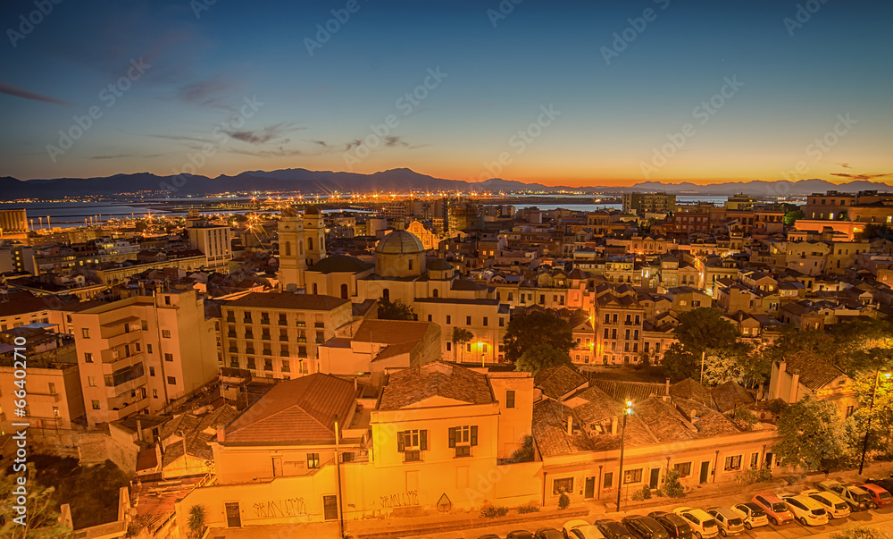 Obraz premium Old Town of Cagliari (Sardinia Island, Italy) in the sunset
