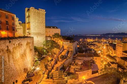 Old Town of Cagliari (Capital of Sardinia, Italy) in the sunset photo