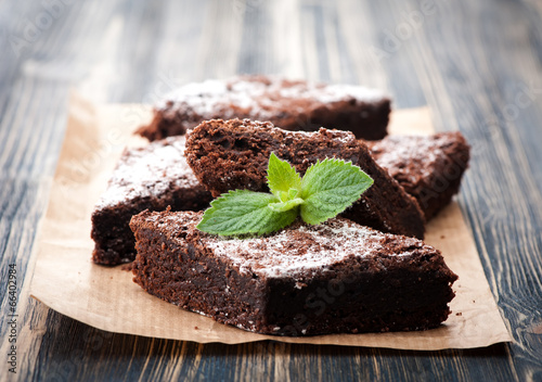 Cake chocolate brownies on wooden background