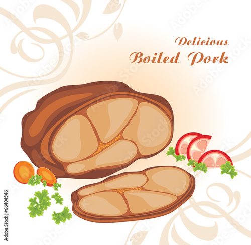 Delicious boiled pork. Label for menu design