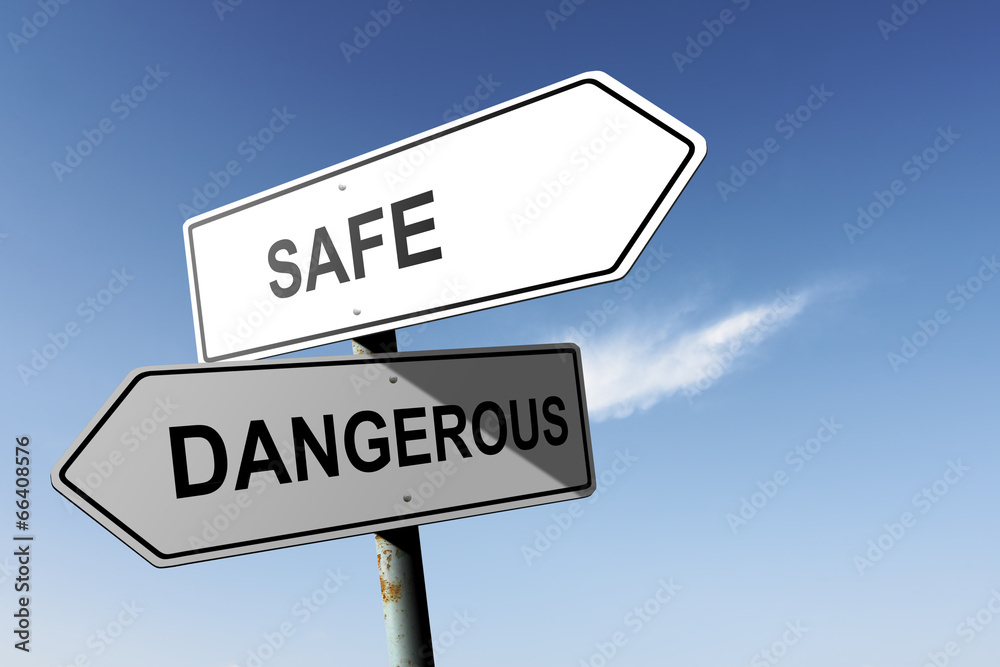 Safe and Dangerous directions. Opposite traffic sign. Safe and Dangerous directions. Opposite traffic sign.