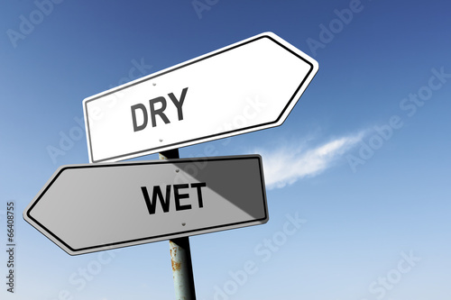 Dry and Wet directions.  Opposite traffic sign.