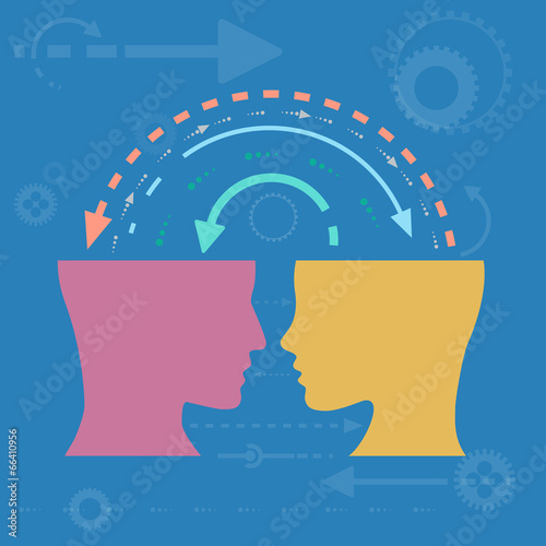 Flat design concept of exchange of ideas, experiences and though
