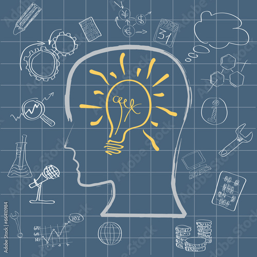 Vector light bulb in head . Concept of idea for the work