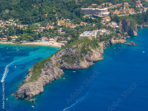 Aerial view of The bay of Paleokastritsa in Corfu