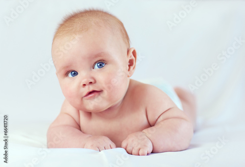 portrait of cute infant baby, three months old