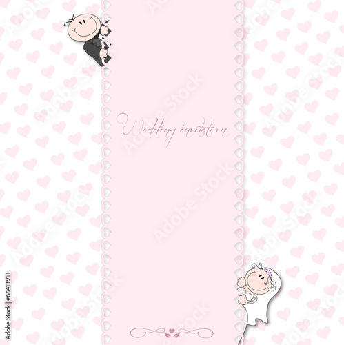 wedding card with cartoon groom and bride