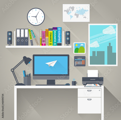 Flat work space with long shadow