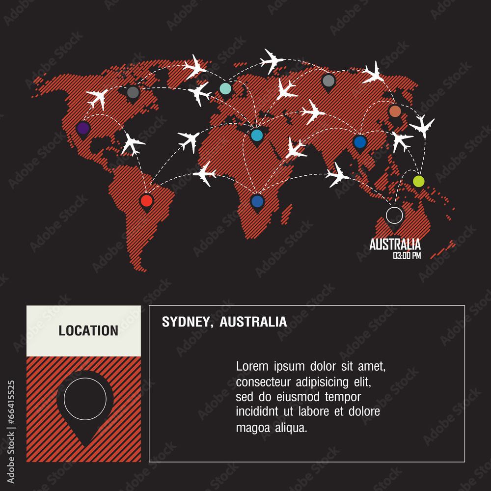 Naklejka premium vector world travel map with airplanes