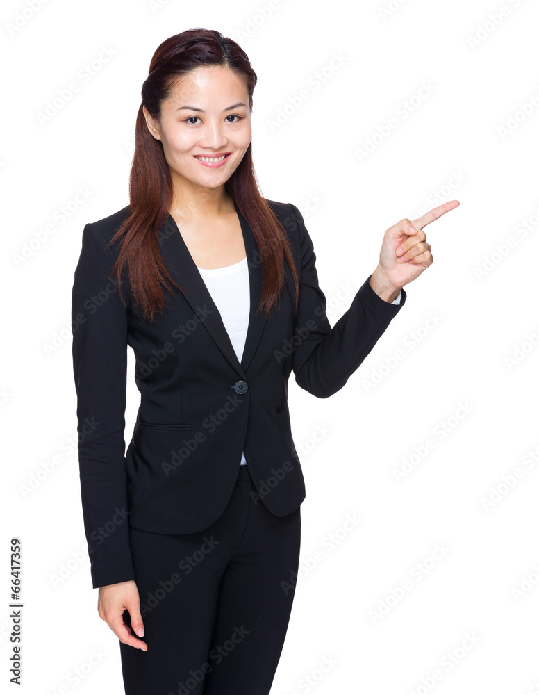 Asian business woman finger point aside Asian business woman finger point aside