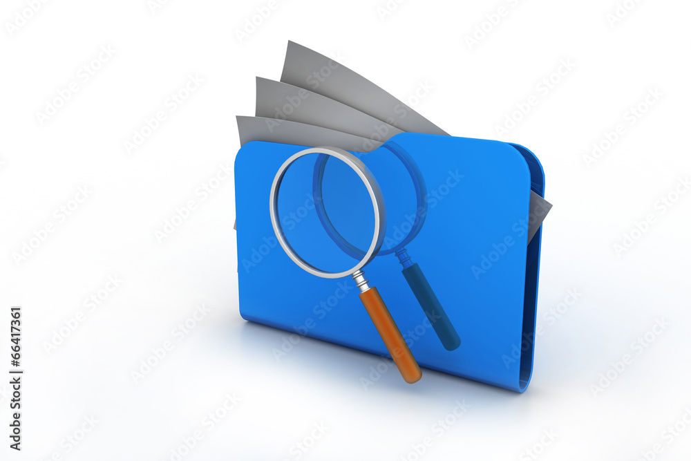 Magnifying glass over the folders Magnifying glass over the folders