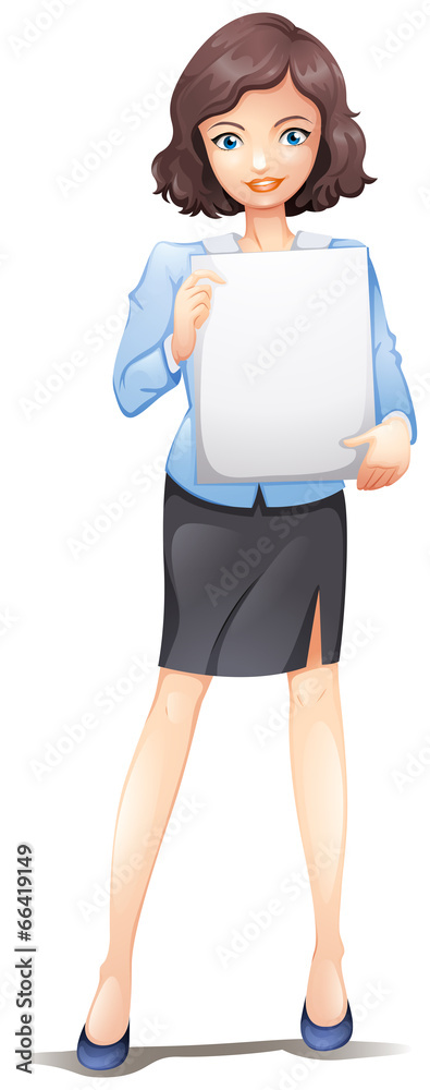 A businesswoman standing with an empty signboard A businesswoman standing with an empty signboard