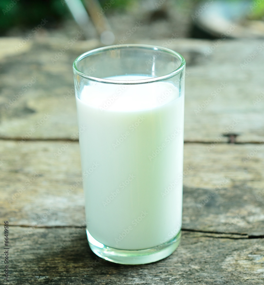 Glass of milk on nature background