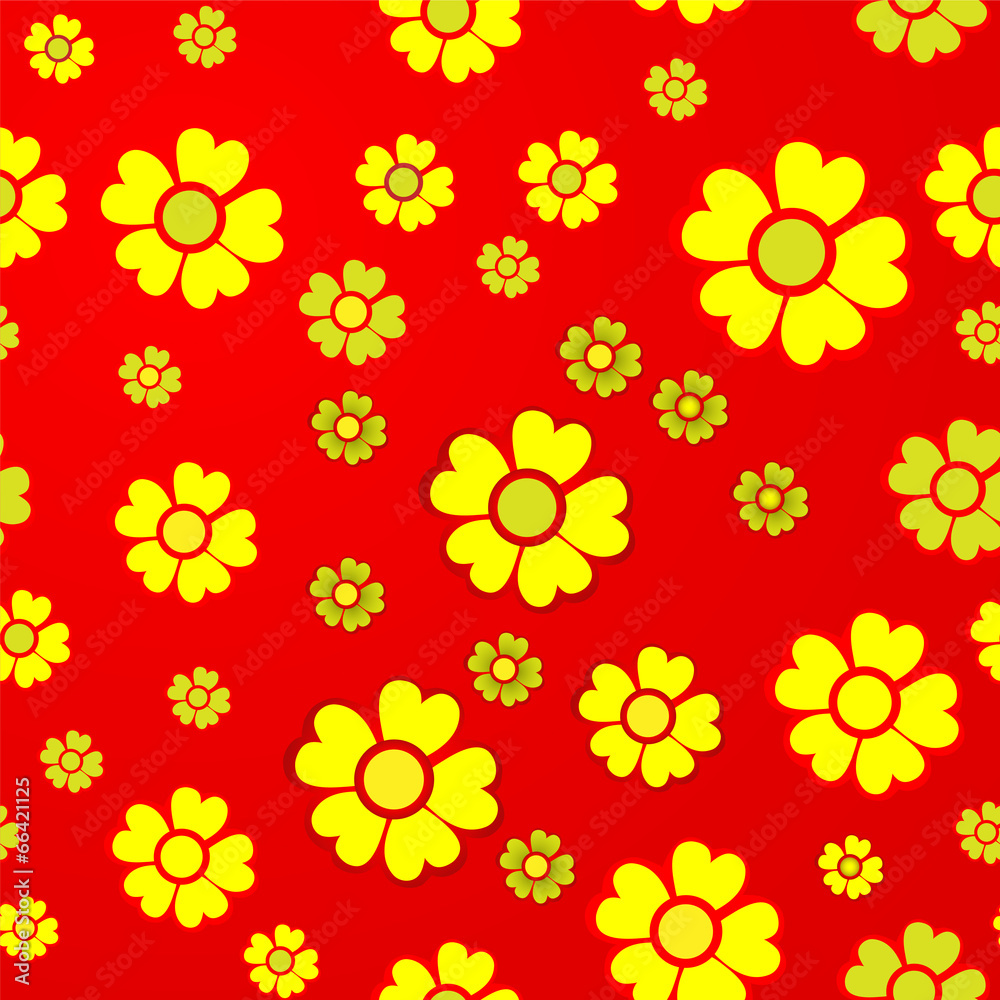 Yellow flowers on red background