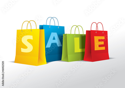 Colored paper bags on white. Vector.