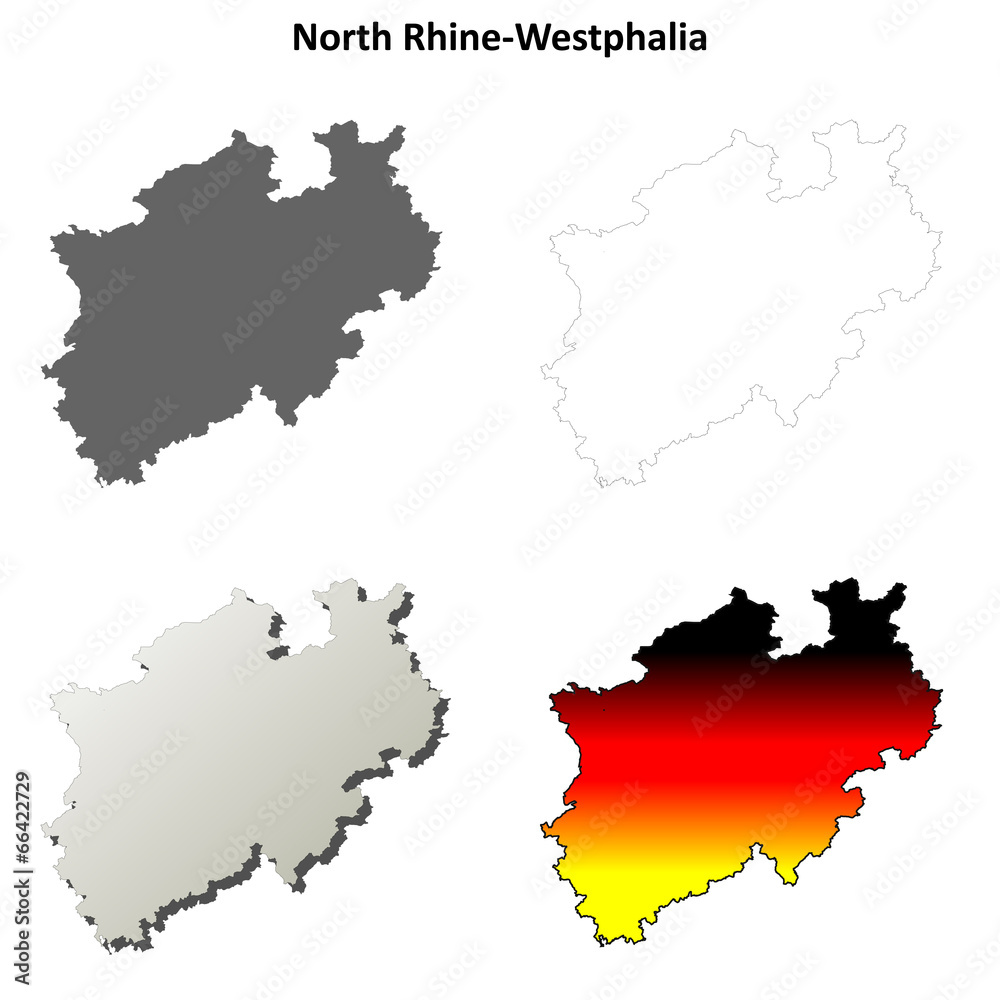 North Rhine-Westphalia blank outline map set