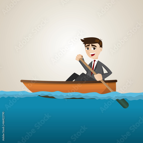 cartoon businessman paddling on sea