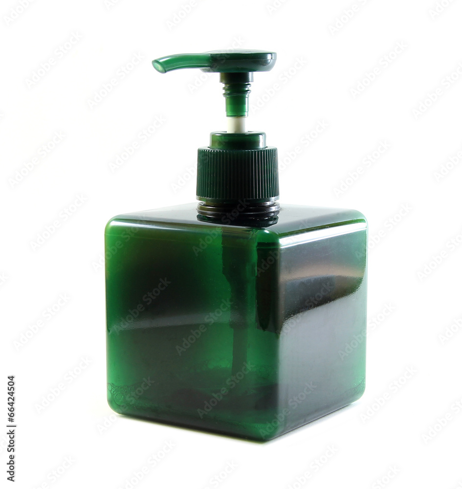 Green plastic bottle with dispenser pump Green plastic bottle with dispenser pump