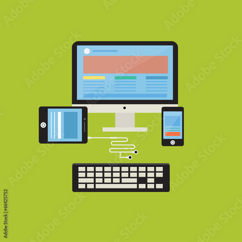 Flat Design Concept Computer and Responsive Web Design