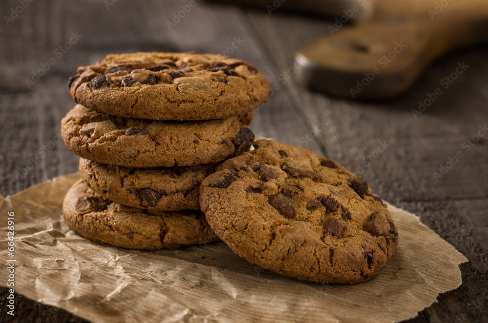 Nahaufnahme von mehreren Schoko-Cookies Nahaufnahme von mehreren Schoko-Cookies