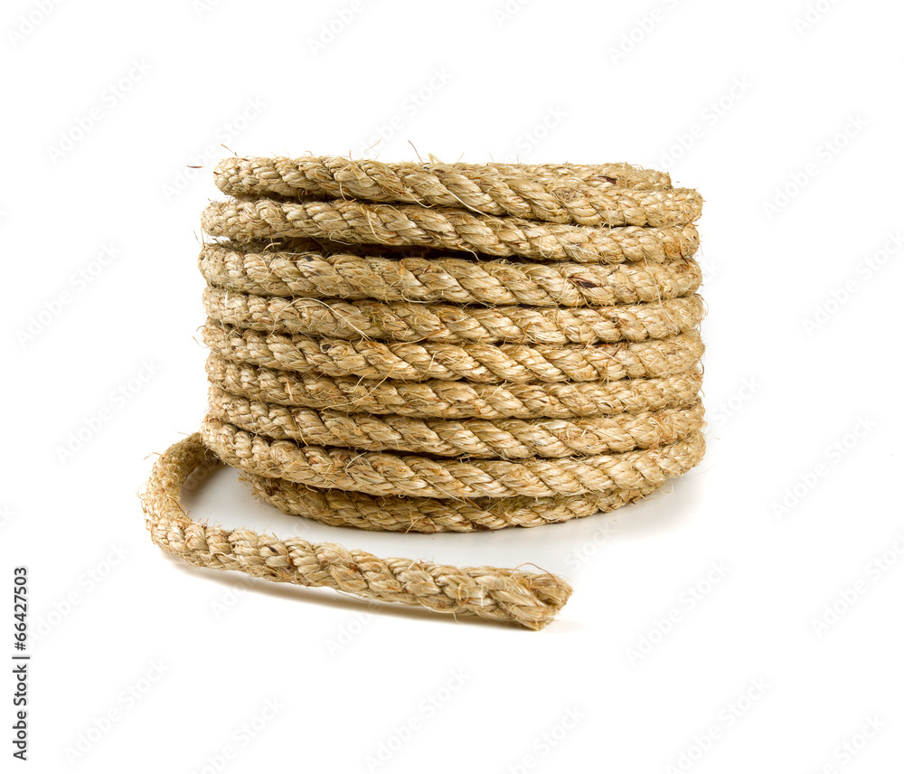 roll of jute rope isolated on white background