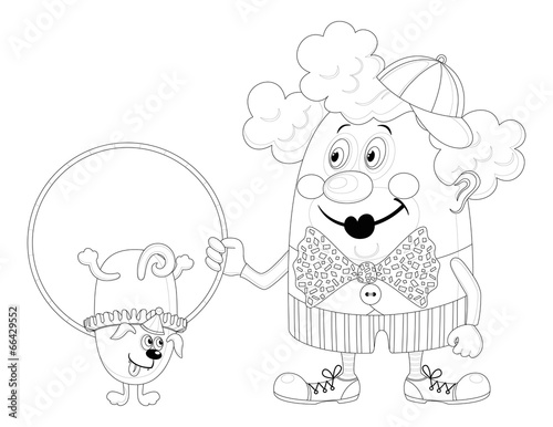 Clown with trained dog, contour