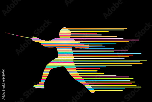 Sword fighters active young man fencing sport silhouettes vector