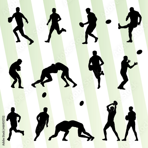 Rugby player man silhouette vector background set