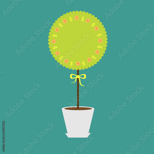 Money tree with coins dollar sign in the pot. Empty  Flat design