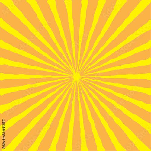 Sunburst with ray of light. Yellow and orange background.