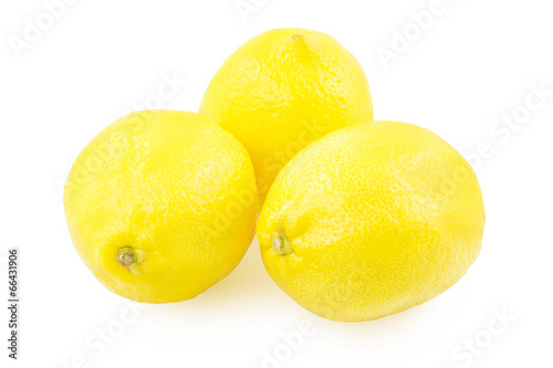 Three lemons on a white background
