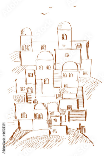 Old Town, Middle East, Ancient, Stylization, Illustration