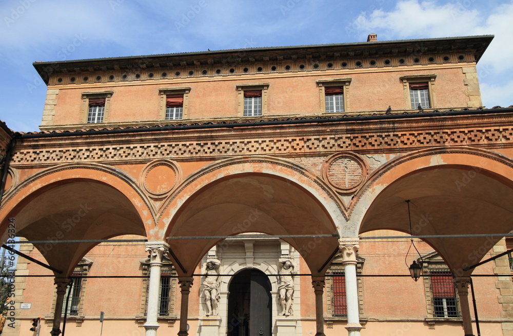 medieval architecture of market square of Bologna