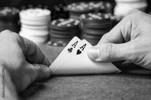 Double ace in poker in black and white photo