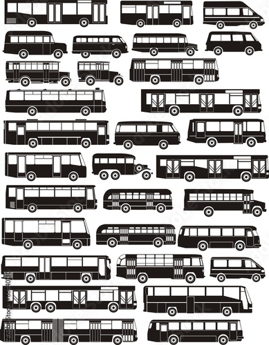city bus silhouettes set