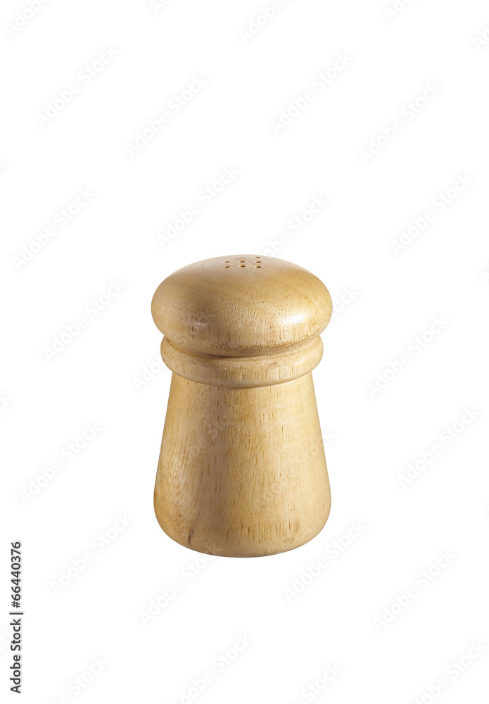 small wooden pepper shaker on white background