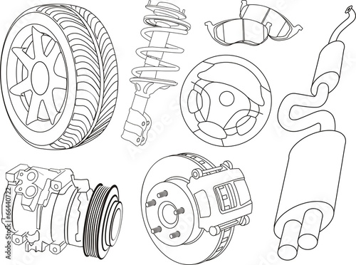 set of car part contours