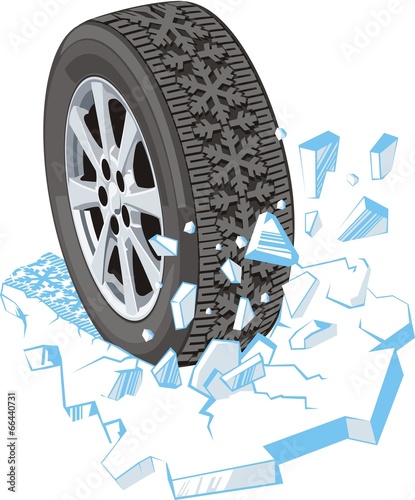 winter car tire ride on the ice
