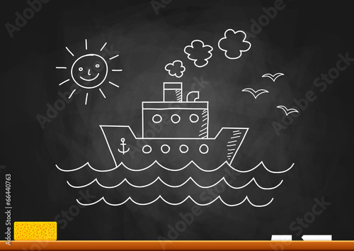 Ship drawing on blackboard